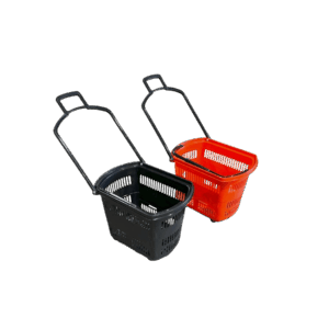 shopping basket with wheels, rolling hand basket red and black